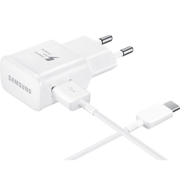 מטען מקורי מהיר 15W+כבל יציאה USB-C של סמסונג לבן USB-C Cable 15W for Samsung