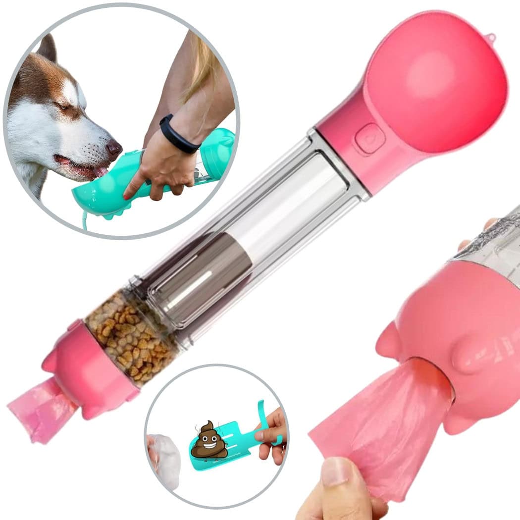 בקבוק שתייה ואוכל נייד לטיולים 4 ב-1 עבור כלבים בקבוק שתייה ואוכל נייד לטיולים 4 ב-1 עבור כלבים