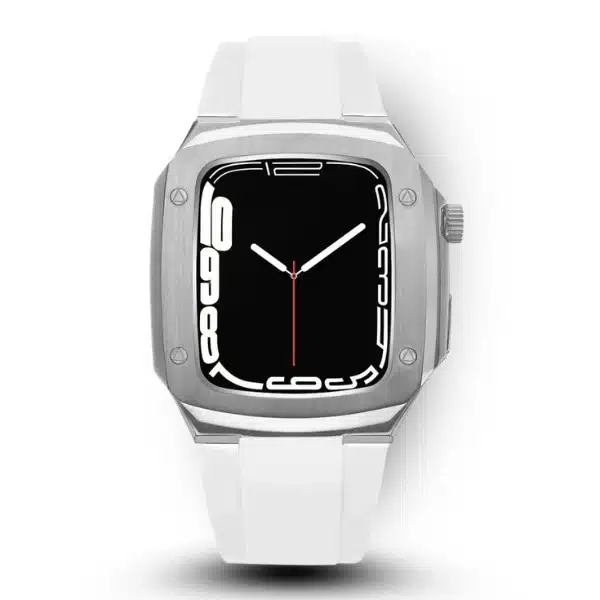 רצועת כיסוי יוקרתית Apple Watch Case לבן 44mm/45mm שילוב של פלדה וסיליקון