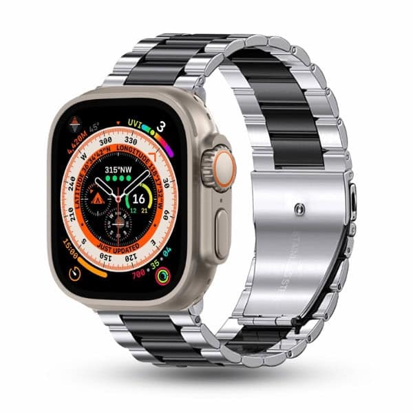 רצועה לאפל ווטש 42/44/45/49mm ברזל חוליות Silver Black