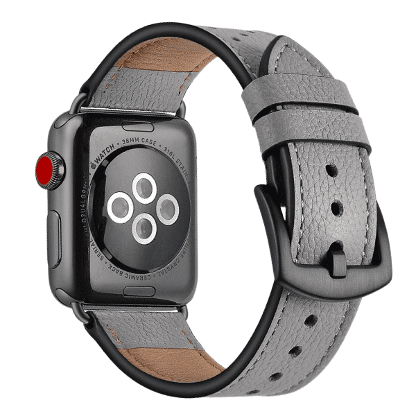 רצועת עור עם נקודות ואבזם שחור לשעון אפל אפור רצועת עור עם נקודות ואבזם שחור לשעון אפל אפור