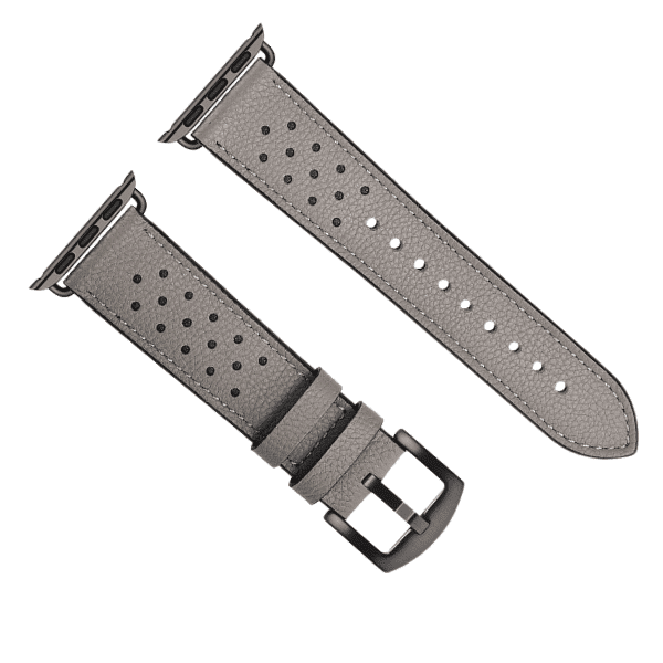 רצועת עור עם נקודות ואבזם שחור לשעון אפל אפור רצועת עור עם נקודות ואבזם שחור לשעון אפל אפור