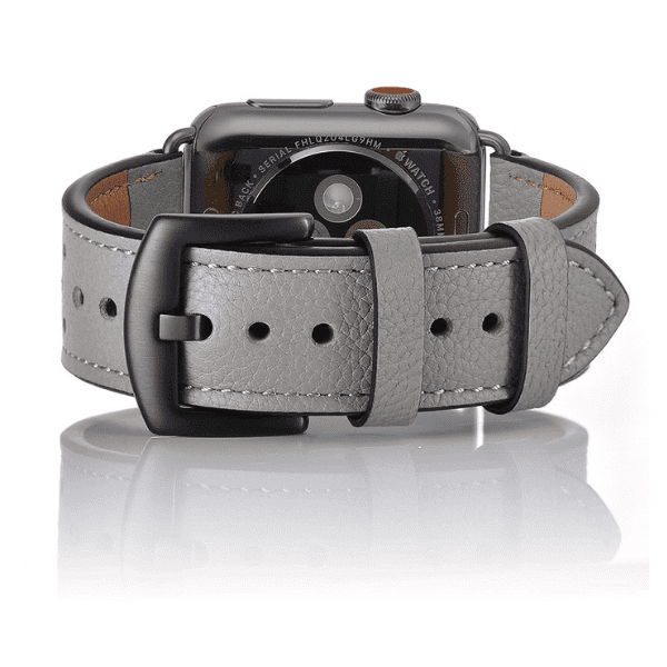 רצועת עור עם נקודות ואבזם שחור לשעון אפל אפור רצועת עור עם נקודות ואבזם שחור לשעון אפל אפור