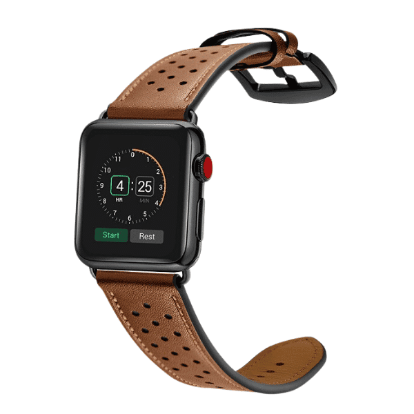 רצועת עור עם נקודות ואבזם שחור לשעון אפל חום רצועת עור עם נקודות ואבזם שחור לשעון אפל חום