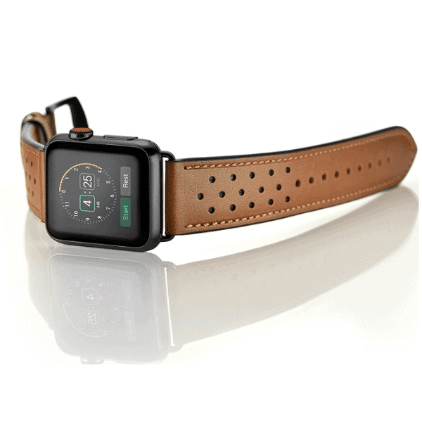 רצועת עור עם נקודות ואבזם שחור לשעון אפל חום רצועת עור עם נקודות ואבזם שחור לשעון אפל חום