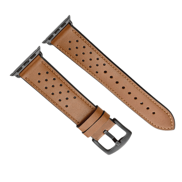 רצועת עור עם נקודות ואבזם שחור לשעון אפל חום רצועת עור עם נקודות ואבזם שחור לשעון אפל חום