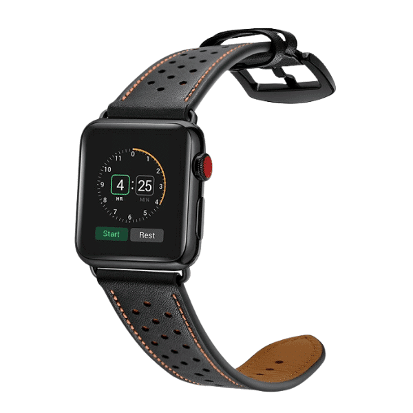 רצועת עור עם נקודות ואבזם שחור לשעון אפל שחור רצועת עור עם נקודות ואבזם שחור לשעון אפל שחור