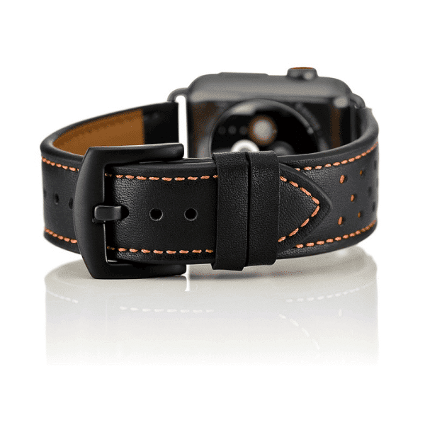 רצועת עור עם נקודות ואבזם שחור לשעון אפל שחור רצועת עור עם נקודות ואבזם שחור לשעון אפל שחור