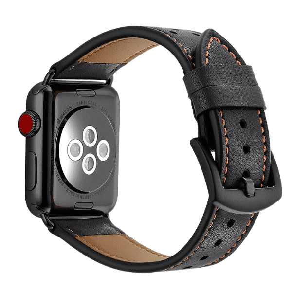 רצועת עור עם נקודות ואבזם שחור לשעון אפל שחור רצועת עור עם נקודות ואבזם שחור לשעון אפל שחור