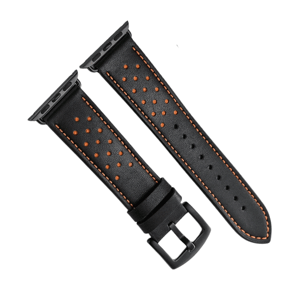 רצועת עור עם נקודות ואבזם שחור לשעון אפל שחור רצועת עור עם נקודות ואבזם שחור לשעון אפל שחור
