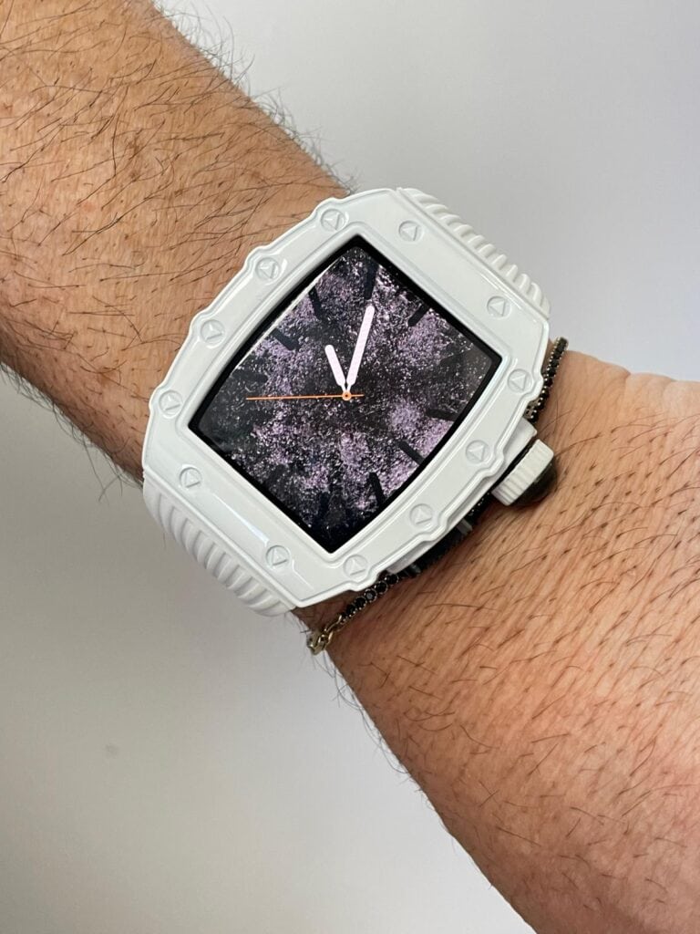 Click to view full screen רצועת כיסוי יוקרתית 44mm/45mm אפל ווטש סגנון RM שילוב פלדה וסיליקון לבן photo review