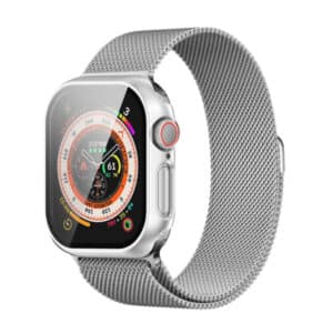 סט רצועה וכיסוי תואם לשעון אפל ווטש 42mm בצבע כסוף