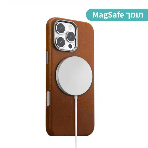 ⁦כיסוי עור טבעוני קשיח לאייפון iPhone 16 Pro Max Magsafe חום⁩ – תמונה ⁦3⁩