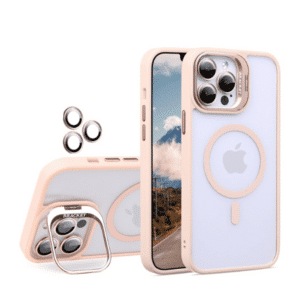 כיסוי סיליקון קשיח לאייפון iPhone 16 Pro Max מעמד מצלמה ומגן לעדשות ורוד