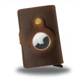 ארנק כרטיסים נשלפים עור אמיתי חיבור AirTag צבע Coffee ללא חיישן אייר טאג